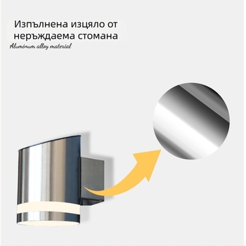 Външна водоустойчива стенна лампа за двор, 1 LED, Sanan чип, 3.7V, 100 lm, 3000K