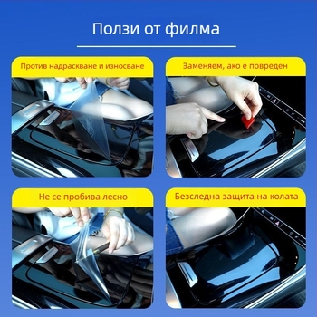 TPU интериорен защитен филм за BYD Song L – комплект с едно парче, покриващ въздухоотводи, бутони на волана, навигационен дисплей, бутони на вратите и зоната на централната конзола; устойчив на високи и ниски температури; устойчив на надраскване и износван