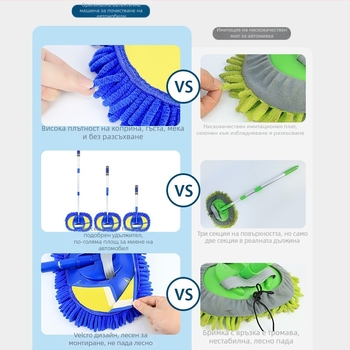 Runner моп за миене на автомобили с телескопична глава от chenille влакна – професионално почистване на автомобили
