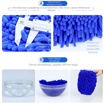 Runner моп за миене на автомобили с телескопична глава от chenille влакна – професионално почистване на автомобили