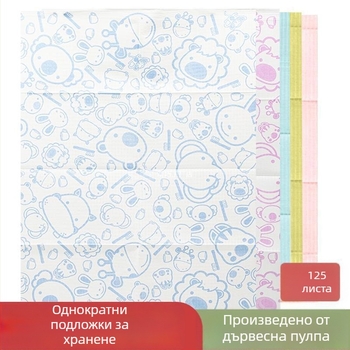 Еднократни подложки за хранене за деца, комплект от 125 броя, хартия от дървесна пулпа, флорални мотиви, квадратна форма