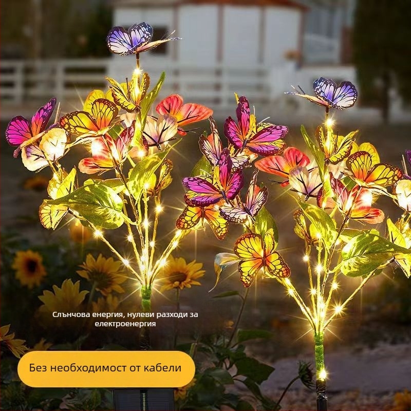 Слънчеви ландшафтни лампи със стоманен корпус, LED осветление, наземен щифт за външно ползване, IP55, слънчево захранване (модел 15466, персонализиране)