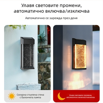 Соларна външна стенна лампа за двор, 2–3 LED, 15 lm, 2800–3200K, 180°, IP44