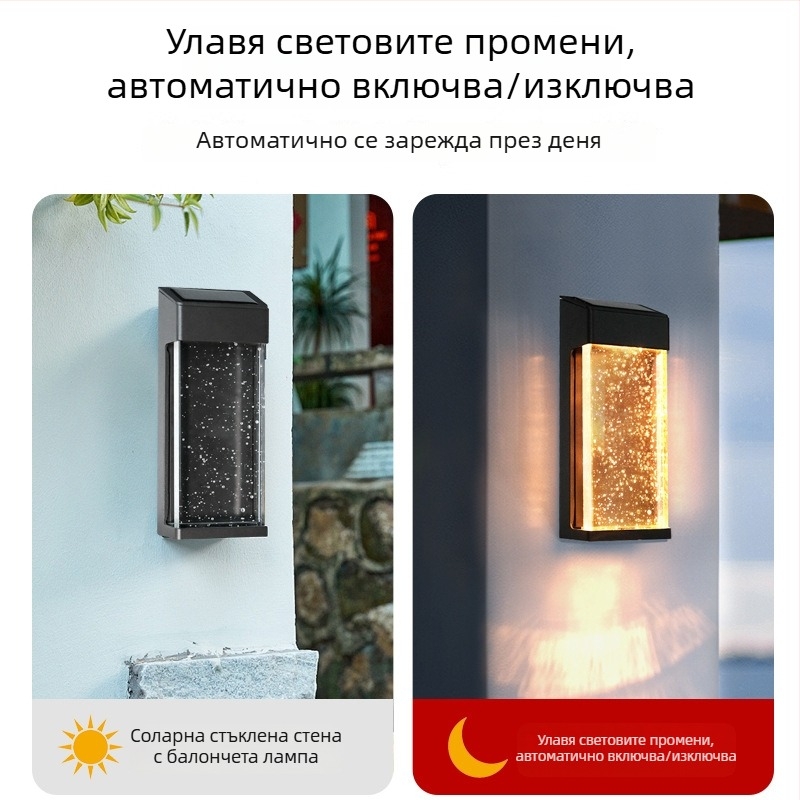 Соларна външна стенна лампа за двор, 2–3 LED, 15 lm, 2800–3200K, 180°, IP44