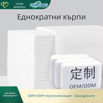 Еднократна кърпа за сушене на коса със турбан за салони (Материал: вискозно влакно; Абсорбция: 0–5 сек; Комплектация: 10 кърпи за коса, 3 кърпи за баня, 1 кърпа за крака)