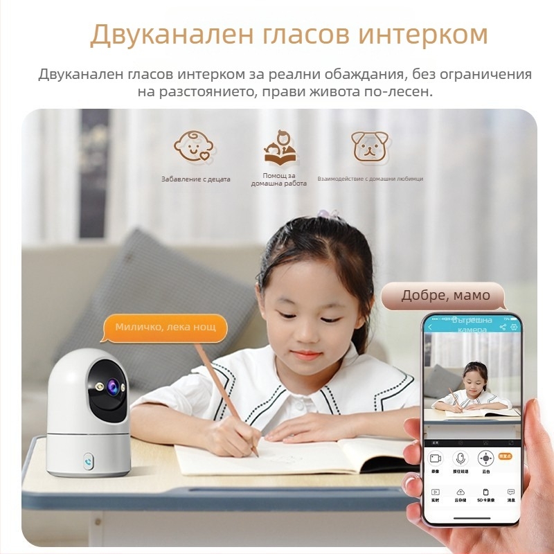 Far Away Home вътрешна PTZ камера със 360° панорамна визия, аудио интерком, 5V DC, ABS корпус, таванен монтаж