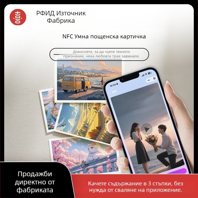 NFC пощенска картичка – персонализируема за дипломиране, сватбени покани и сувенири; закалено стъкло; марка Heekgoo