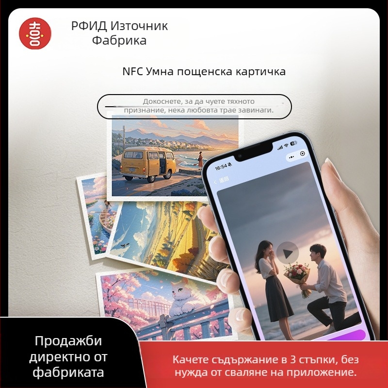 NFC пощенска картичка – персонализируема за дипломиране, сватбени покани и сувенири; закалено стъкло; марка Heekgoo