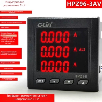HPZ96-3AV Смарт трифазен измервател на електрически параметри, показва ток и напрежение A/B/C