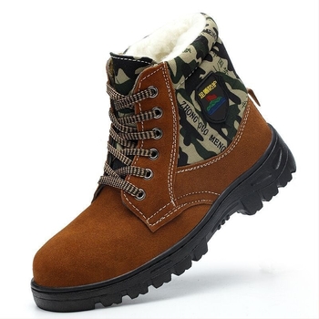 Зимни защитни обувки за работа, високи, горна част набук и плат, стоманено носче, против удар и пробив, топли