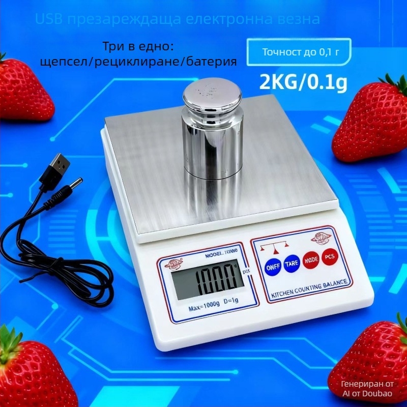 Електронна кухненска везна, USB захранване, обхват 1–10 кг, разделение 0.1 г, модел Zhh-d