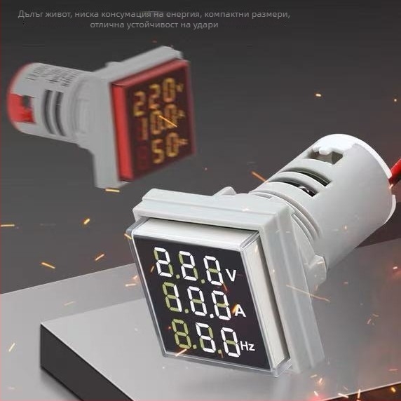 Дигитален измерител на напрежение и ток Ad101-22vahzs — обхват AC 50–380V, вход 220V, изход AC50–500V, -25°C до 55°C, волтметър, амперметър и измерване на честота и температура