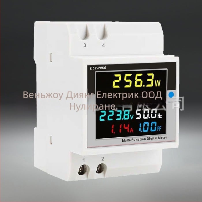 DIN релсов дигитален многофункционален измервател за еднофазно домакинство – напрежение, ток и мощност – D52-2066