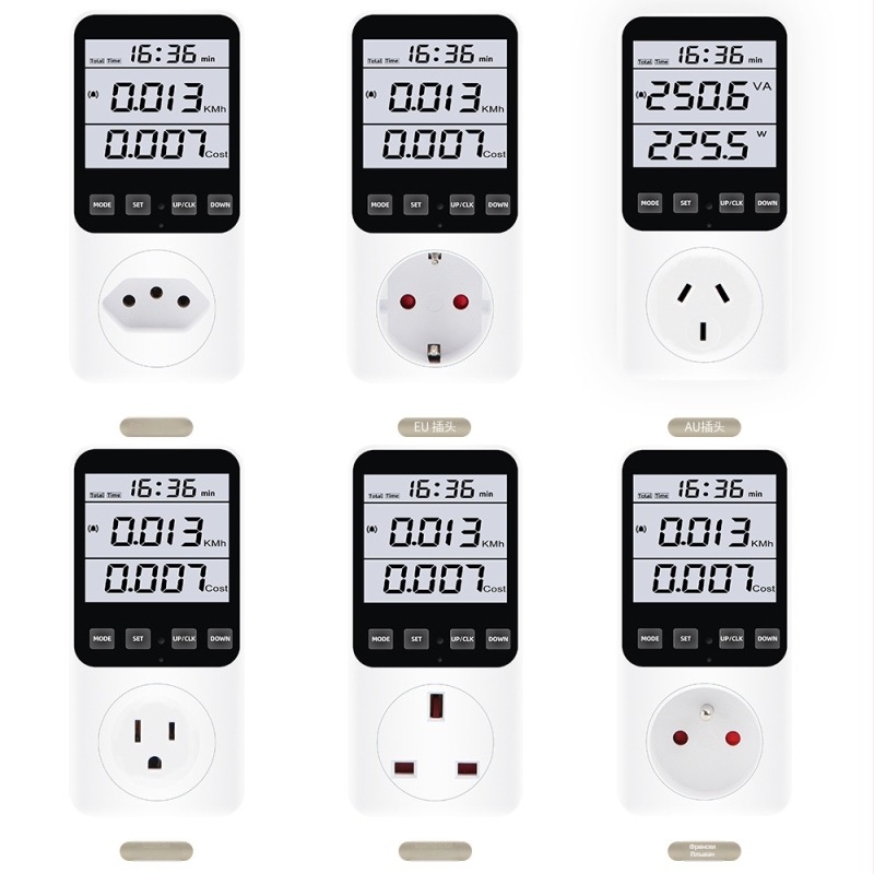 Домашен енергиен измервателен контакт с дисплей на мощността и мониторинг на консумацията