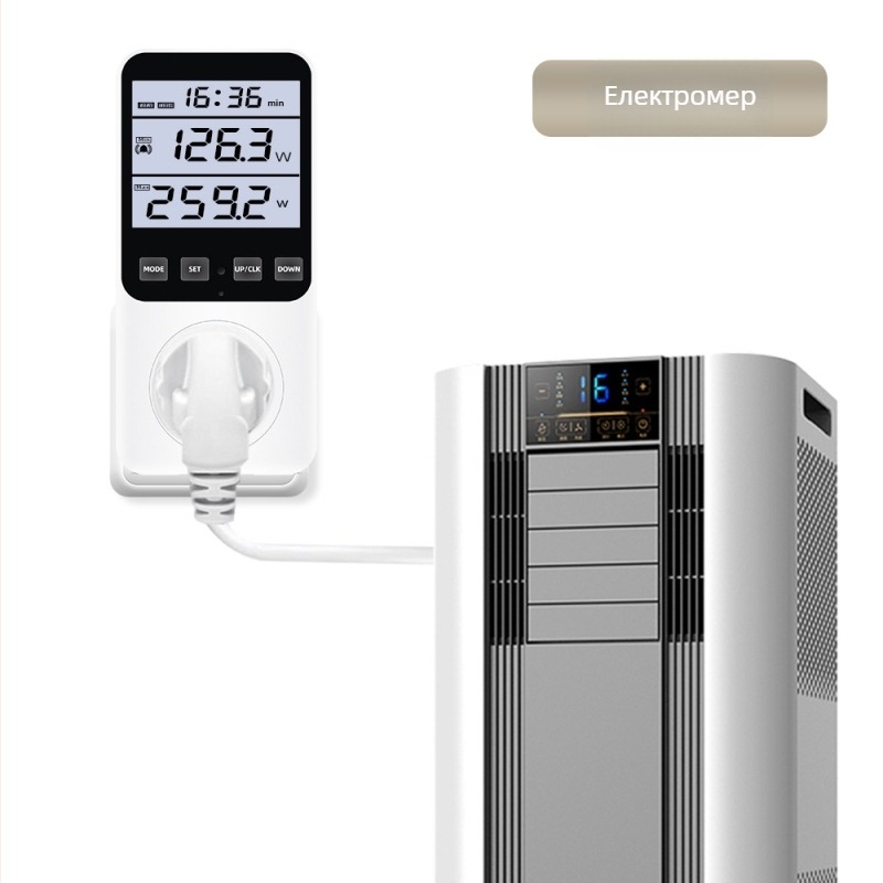 Домашен енергиен измервателен контакт с дисплей на мощността и мониторинг на консумацията