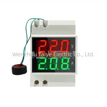 D52-2042 рельсово монтиран двоен дисплей цифров волтметър и амперметър, 100 A, 220–380 V, точност 1% ±2