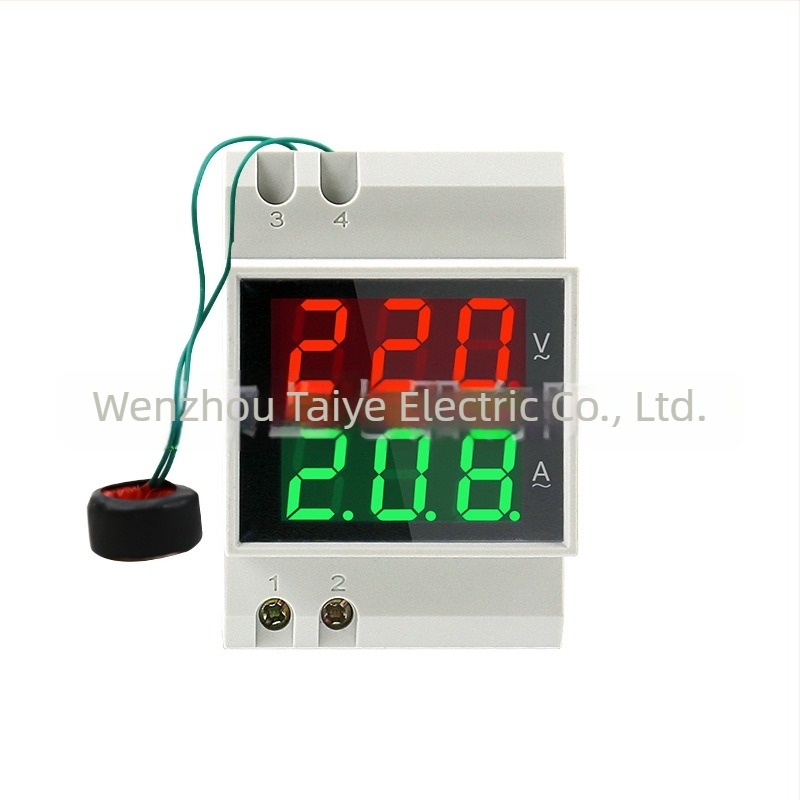 D52-2042 рельсово монтиран двоен дисплей цифров волтметър и амперметър, 100 A, 220–380 V, точност 1% ±2