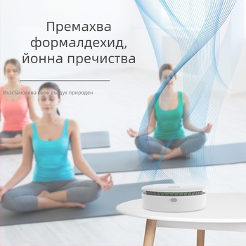 Преносим пречистител за въздуха с озонови отрицателни йони – настолен и за автомобил, USB захранване, въздушен поток 10 м³/ч, шум 36–45 dB, обезмирисаващ и стерилизиращ