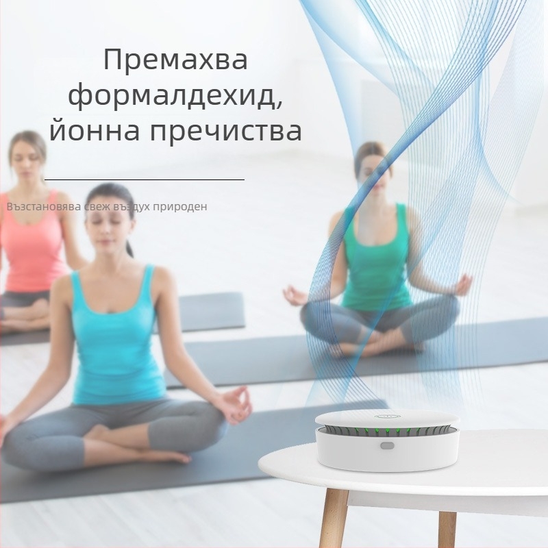 Преносим пречистител за въздуха с озонови отрицателни йони – настолен и за автомобил, USB захранване, въздушен поток 10 м³/ч, шум 36–45 dB, обезмирисаващ и стерилизиращ