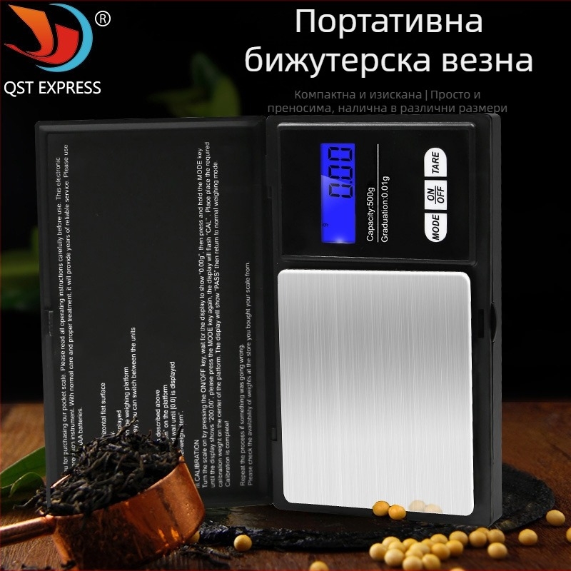 Мини електронна везна за бижута, преносима джобна везна, диапазон 100 g–1 kg, захранване с две AA батерии, модел 2020041608385803