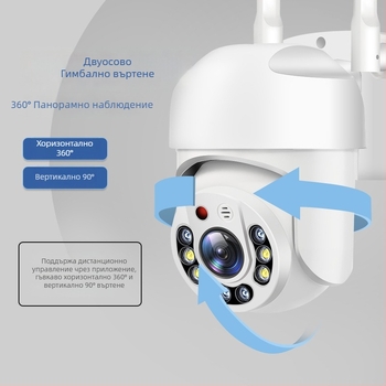 1080P безжична WiFi куполна камера с нощно виждане, външно/вътрешно използване, монтаж на стена или таван, пан-тилт 355° хоризонтално, 90° verticalно