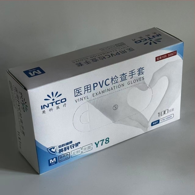 Intco еднократни PVC ръкавици, издърпващ тип, 100 бр./кутия, общо ползване