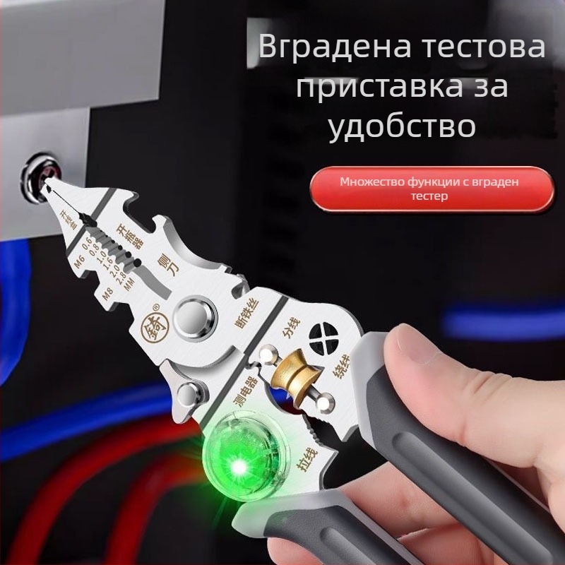10-в-1 мултифункционални клещи за обелване на проводници, индустриално качество, с секции за навиване и кримпване и тестови точки, материал: никел-хромова сплав