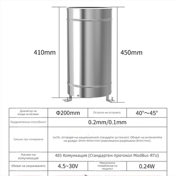 Anain дъжномер с tipping bucket за мониторинг на валежите, модел 001, диапазон на измерване 0.5/0.2/0.1 мм, капацитет за съхранение 0.5/0.2/0.1 мм, тегло 4 кг