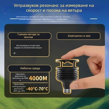Ултразвукова микро метеорологична станция за дронове — измерва скорост и посока на вятъра, температура, влажност и валежи; работно напрежение 9–30V; тегло 1 кг; модел ZC-