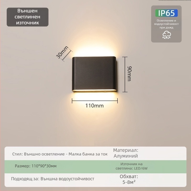 Външна водоустойчива стенна лампа за двор – ултра тънка, IP65, 110-275V, 15 LED, 3000K, CRI 90