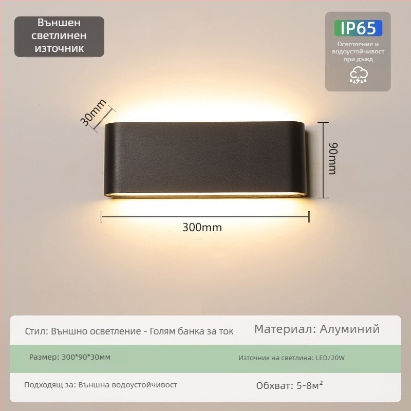 Външна водоустойчива стенна лампа за двор – ултра тънка, IP65, 110-275V, 15 LED, 3000K, CRI 90