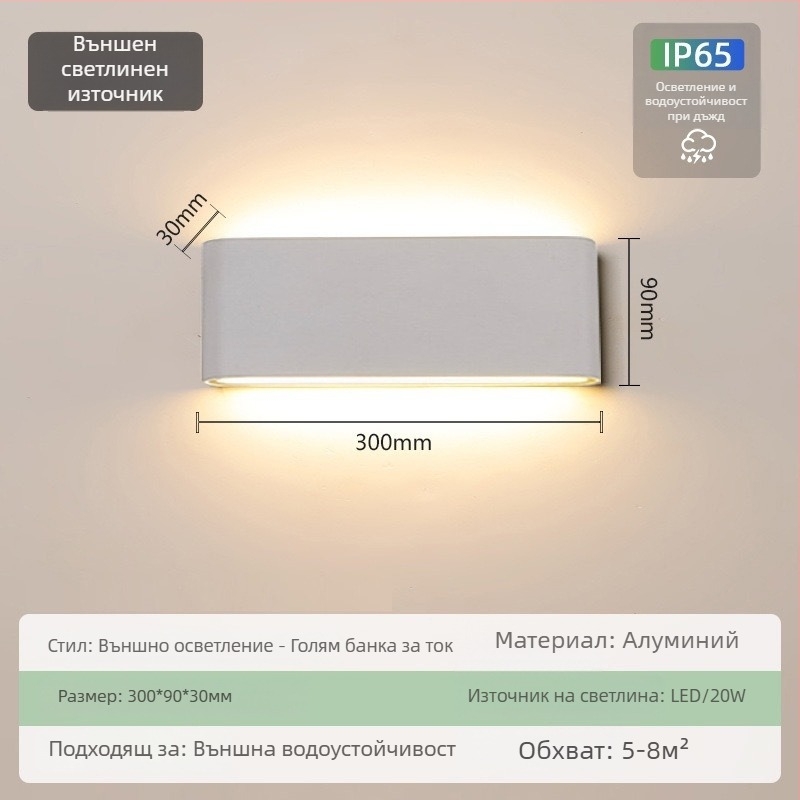 Външна водоустойчива стенна лампа за двор – ултра тънка, IP65, 110-275V, 15 LED, 3000K, CRI 90
