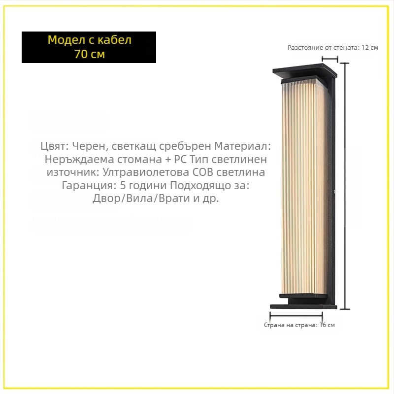 Външна стенна лампа IP65 водоустойчива, корпус от неръждаема стомана, 220V вход, LED Sanan Optoelectronics, живот 50 000 ч.