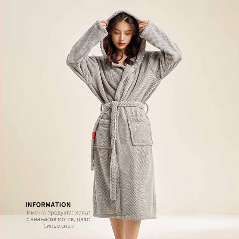 Халат за баня от корал велур; главен материал: полиестер 85%; подходящ за двойки; унисекс; пролет