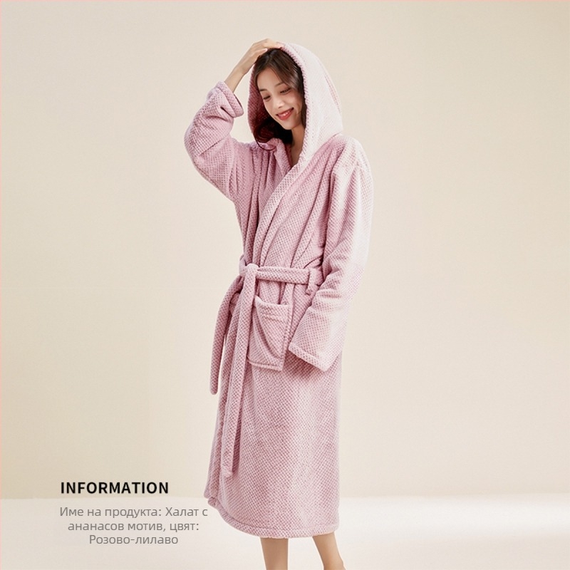 Халат за баня от корал велур; главен материал: полиестер 85%; подходящ за двойки; унисекс; пролет
