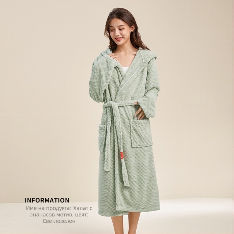 Халат за баня от корал велур; главен материал: полиестер 85%; подходящ за двойки; унисекс; пролет