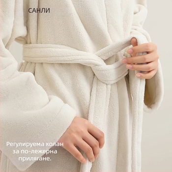 Халат за двойки унисекс с панда бродерия, коралов флийс