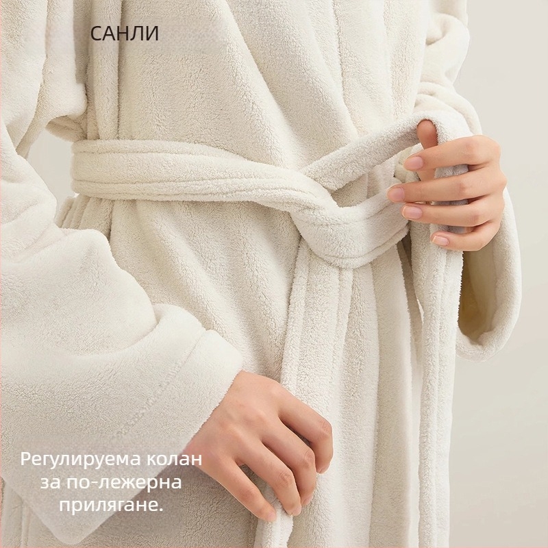 Халат за двойки унисекс с панда бродерия, коралов флийс