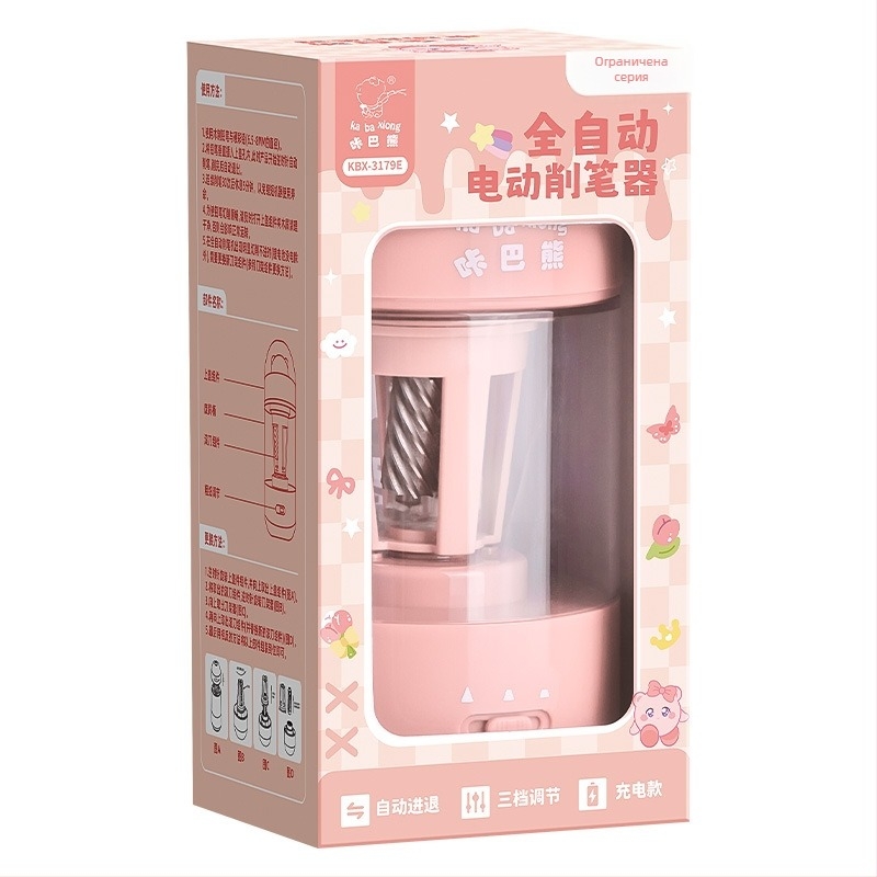 Kaba Bear KBX-3179 Електрическа острилка за моливи – напълно автоматична, пластмасова, животински дизайн, подходяща за деца и тийнейджъри