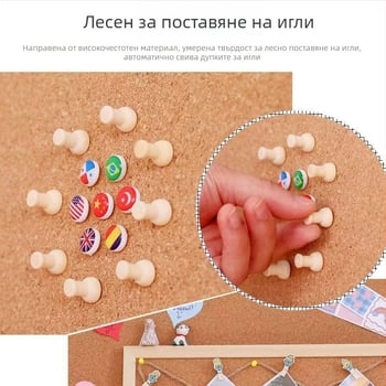 Едностранна висяща дъска с корк и дървена рамка за снимки и бележки в офис — карикатурен стил