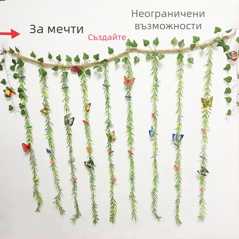 Фото стенен декор със самозалепващи конопени клипчета за снимки, стил дърво-лоза, прост дизайн, без пробиване