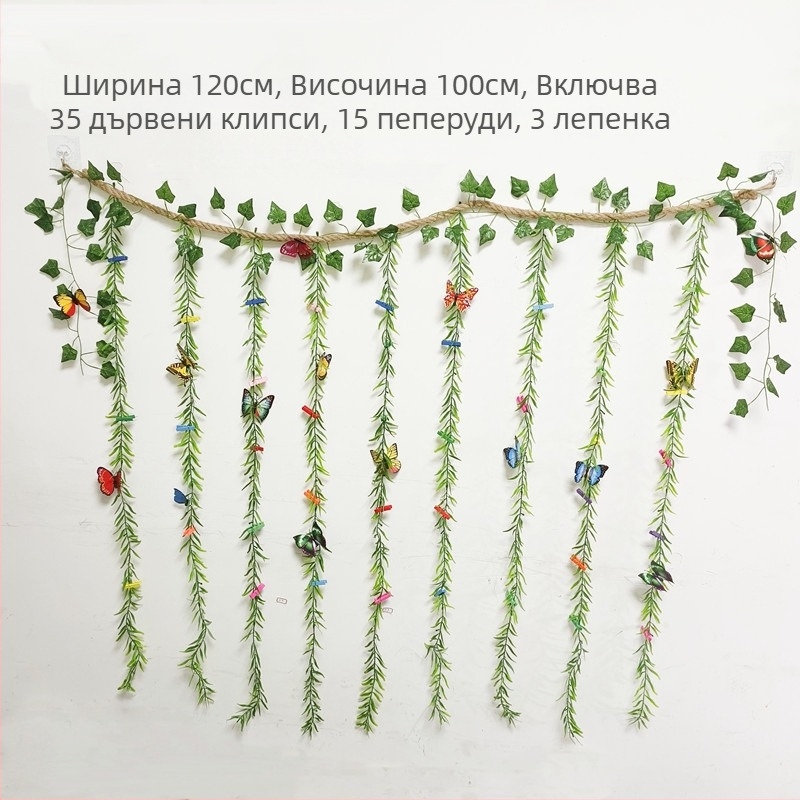 Фото стенен декор със самозалепващи конопени клипчета за снимки, стил дърво-лоза, прост дизайн, без пробиване