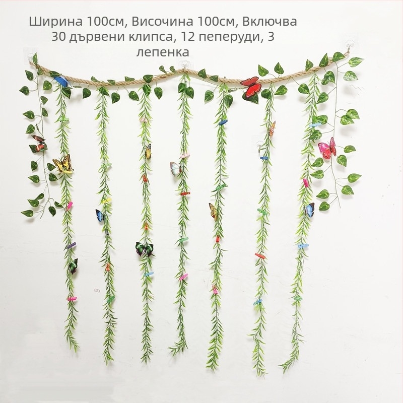 Фото стенен декор със самозалепващи конопени клипчета за снимки, стил дърво-лоза, прост дизайн, без пробиване