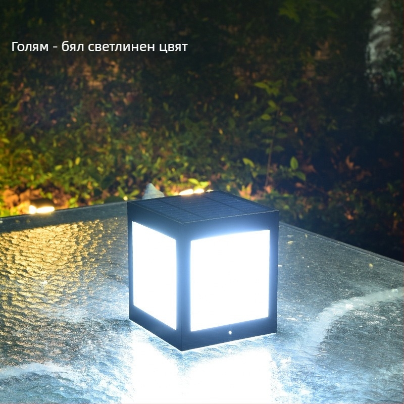 Соларна LED лампа за колона, IP65 защита, 5W, 2.4V, модел Square Column Head Lamp, външна водоустойчива, индуктивен превключвател