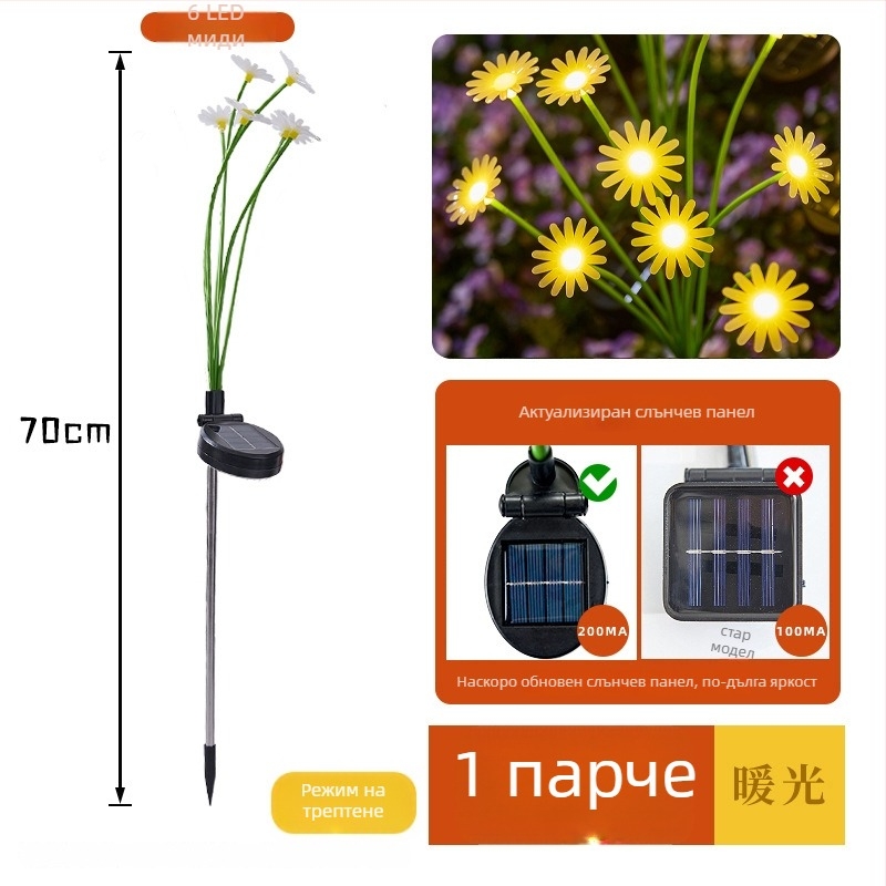Соларна наземна лампа за двор – Daisy ground lamp, растителен дизайн, неръждаема стомана, IP65, 3W, 6–12 ч светене