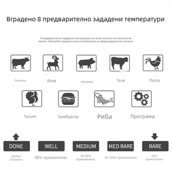 Термометър за масло с неръждаема стомана и сонда, цифров дисплей, таймер, висока прецизност, за кухня и печене