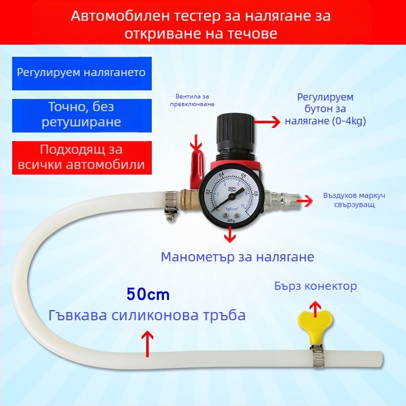 Детектор за течове на резервоар за вода и тестер за охладителната система на автомобил, пластмасово-метална конструкция, тест за течове под налягане, 1 комплект