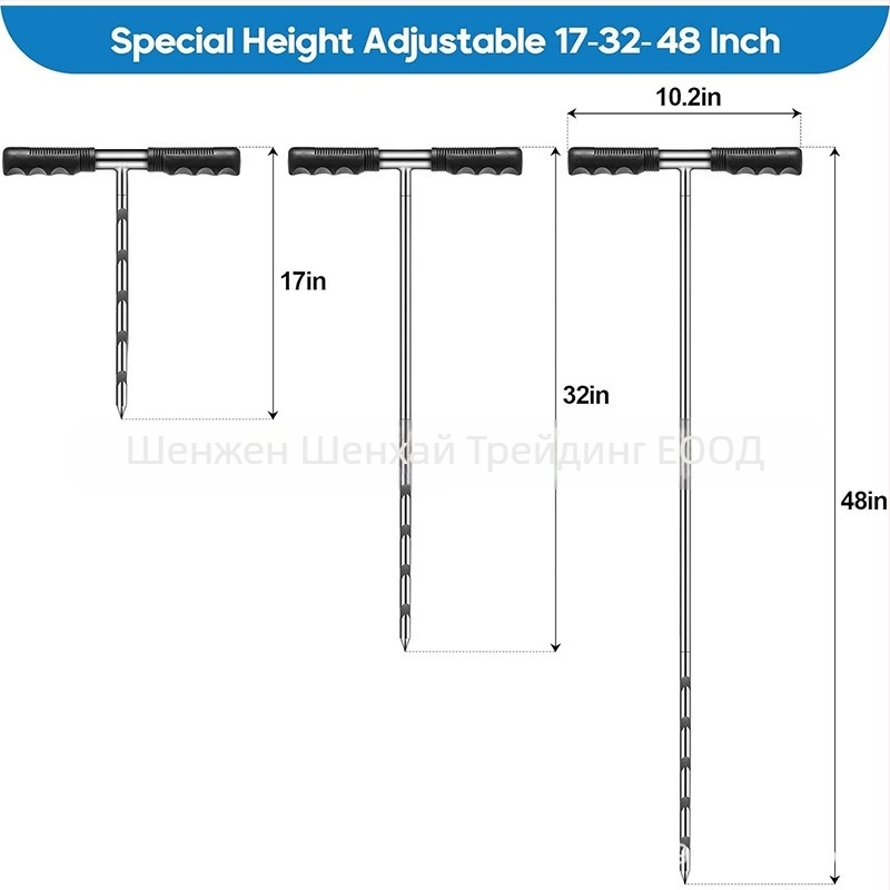 Сонда за проби от почва от неръждаема стомана, тежка конструкция, с регулируема дължина и T‑дръжка — полево използване, модел Detection Needle, тегло 900 g