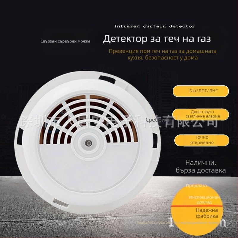 Газов детектор-аларма, 12V, таванно монтиран, 360° детекция, за газ, природен газ и LPG, сигнал звук и светлина