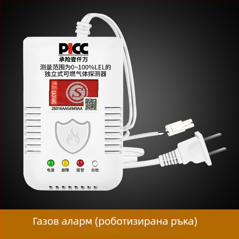Газов алармен детектор за дома и кухнята – модел G55, стенен монтаж, захранване AC220V, кабелна комуникация, звуково и светлинно известяване